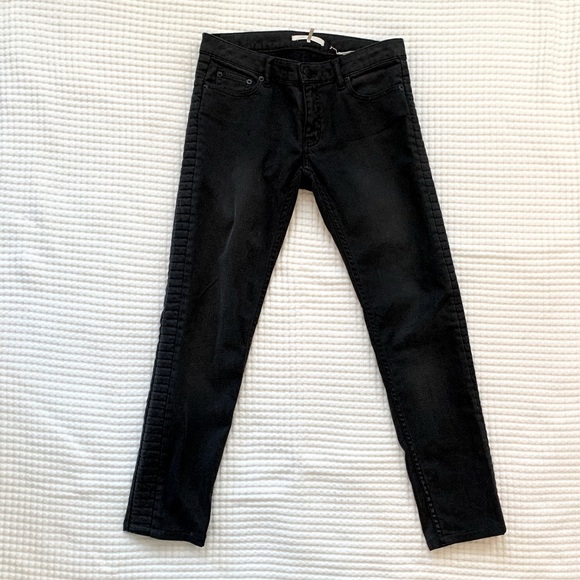 Maje Paris Skinny Quilted Mid-Rise Biker Jeans Black 40 - Picture 4 of 10